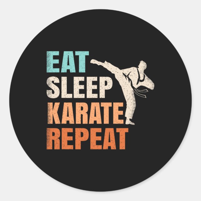 Sticker Rond Eat Sleep Karate Repeat Funny Retro Karate Lover M (Devant)