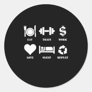 Sticker Rond Eat Train Work Love Sleep Repeat Motivational Gym