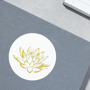 Sticker Rond Eau chic et élégante illustration lotus jaune
