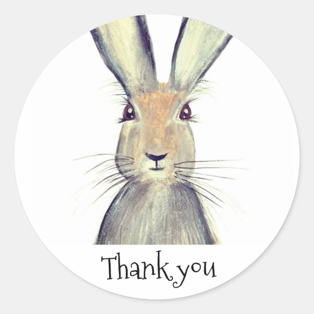 Sticker Rond Eau de lapin lièvre Bois Merci animal (Devant)