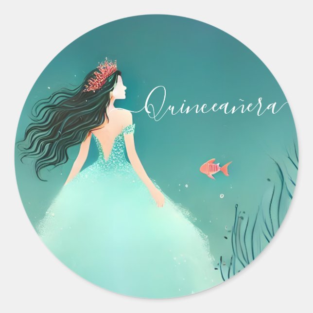 Sticker Rond Eau Océan Poisson Vie Sous La Mer Quinceanera (Devant)