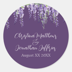Sticker Rond Eau romantique Wisteria sur le violet foncé