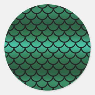 Sticker Rond Écaille de sirène Green & Black Poisson Fantastiqu