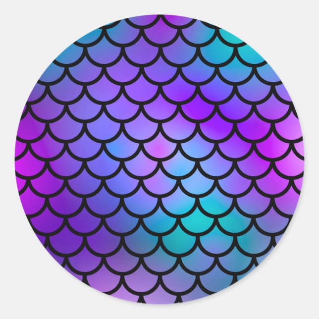 Sticker Rond Écailles de sirène bleu violet rose sarcelle Poiss (Devant)
