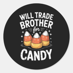 Sticker Rond Échangerai frère contre bonbons d'Halloween tenue 