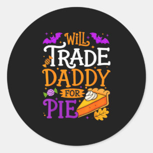 Sticker Rond Échangerai papa contre tarte drôle thanksgiving ho