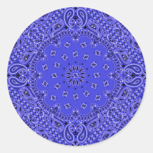 Sticker Rond Écharpe Bandana Ouest Indigo Blue Paisley Imprimer