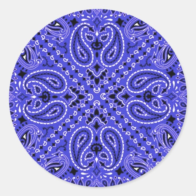 Sticker Rond Écharpe Bandana Ouest Indigo Blue Paisley Imprimer (Devant)