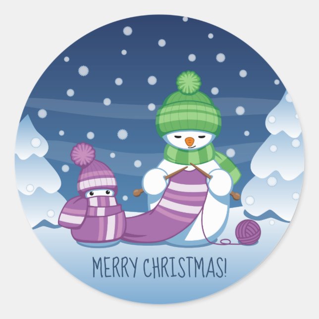 Sticker Rond Écharpe Tricot Snowman (Devant)