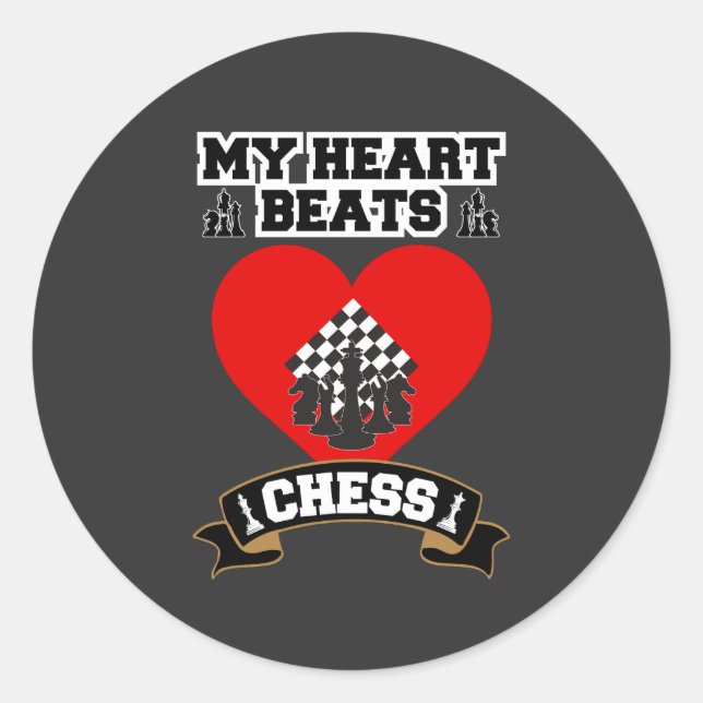 Sticker Rond Échecs Coeur pièces Stratégie Jeu Amour Passion (Devant)