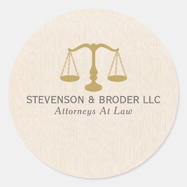 Sticker Rond Echelle de texture de lin beige et de justice d'or (Devant)