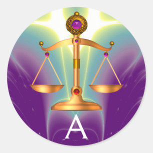 STICKER ROND ÉCHELLES D'OR DE LA LOI AVEC GEM STONES MONOGRAM