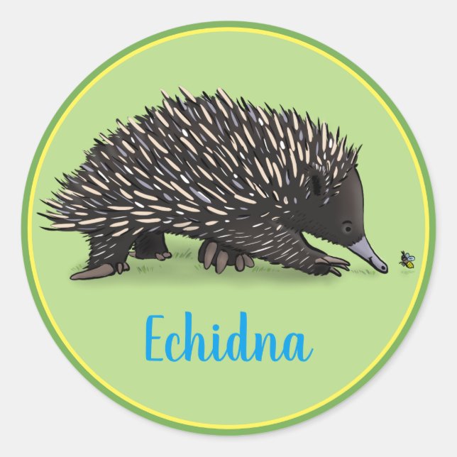 Sticker Rond Echidna mignonne avec dessin animé (Devant)