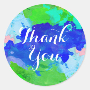 Sticker Rond Éclaboussure de vert bleu de Merci d'aquarelle