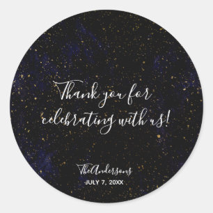 Sticker Rond Éclaboussures dorées Moderne Chic Bleu Violet Cosm