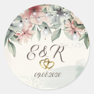 Sticker Rond Éclairage à cordes, Brush Stroke, Floral Hearts Ma