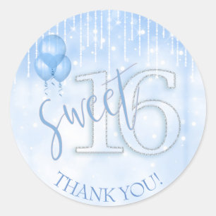 Sticker Rond Éclairage à cordes et ballons Sweet 16 Lt. Blue ID