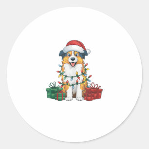 Sticker Rond Éclairage de Noël chapeau australien berger chien