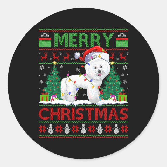 Sticker Rond Éclairage Père Noël Ugly Bichon Frise (Devant)