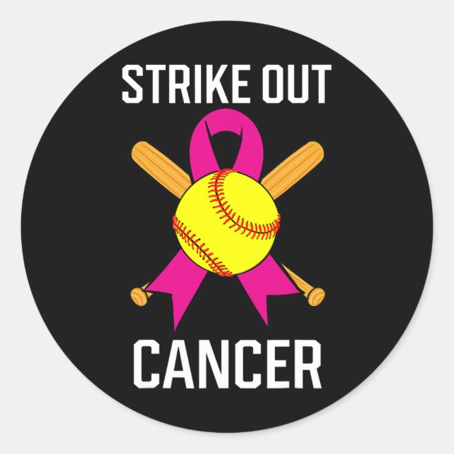 Sticker Rond Éclater le cancer Softball Ball rose Ruban Jeu C (Devant)