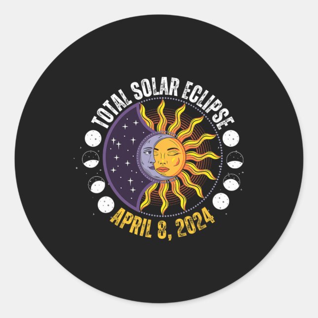 Sticker Rond Éclipse Solaire 8-4-2024 Éclipse Avec Soleil (Devant)
