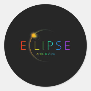 Sticker Rond Eclipse solaire Arc-en-ciel 2024 Total Éclipse sol