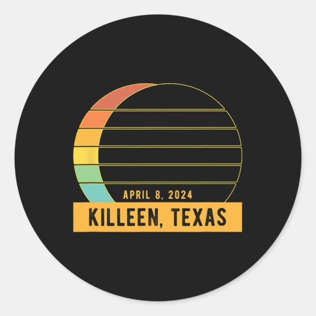 Sticker Rond Éclipse Solaire Totale 2024 À Killeen Texas (Devant)