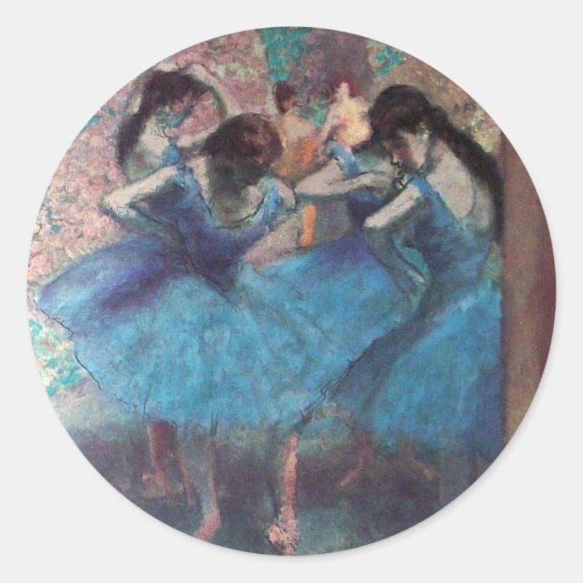 STICKER ROND ÉCOLE DE DANSE, BALLERINA BALLET DANSEURS EN BLEU (Devant)
