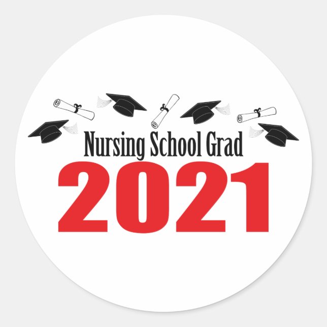 Sticker Rond École De Soins Infirmiers Grad 2021 Casquettes Et  (Devant)