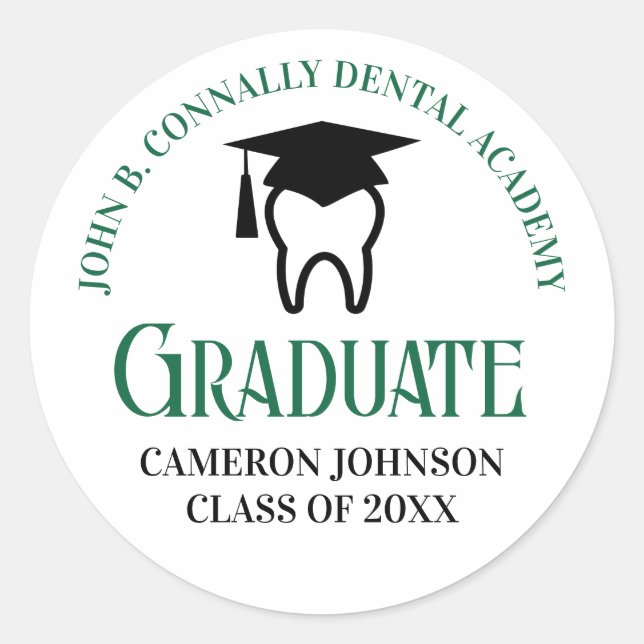 Sticker Rond Ecole dentaire verte Diplôme Dentiste sur mesure (Devant)