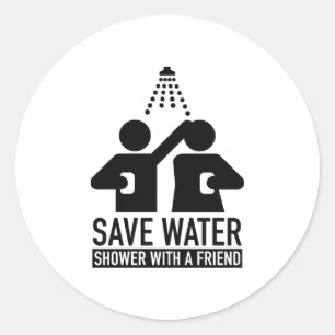 Sticker Rond Économisez La Douche D'Eau Avec Un Ami