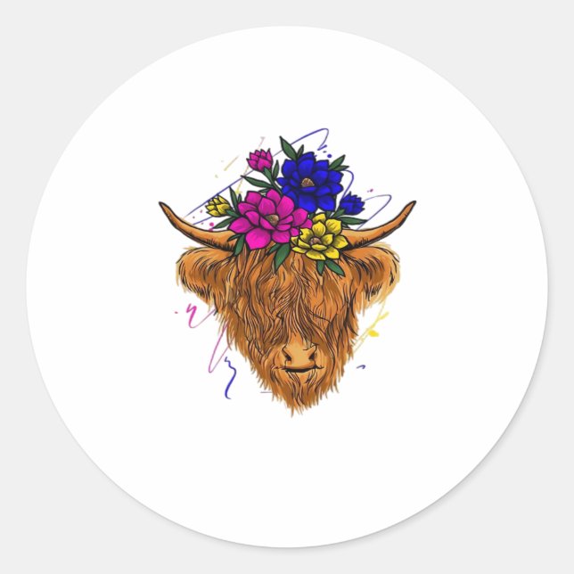 Sticker Rond Écossais Highland Vache Vache Vache Whisperer Agri (Devant)