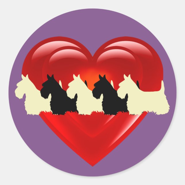 Sticker Rond Écossais Terrier noir/blanc double coeur (Devant)