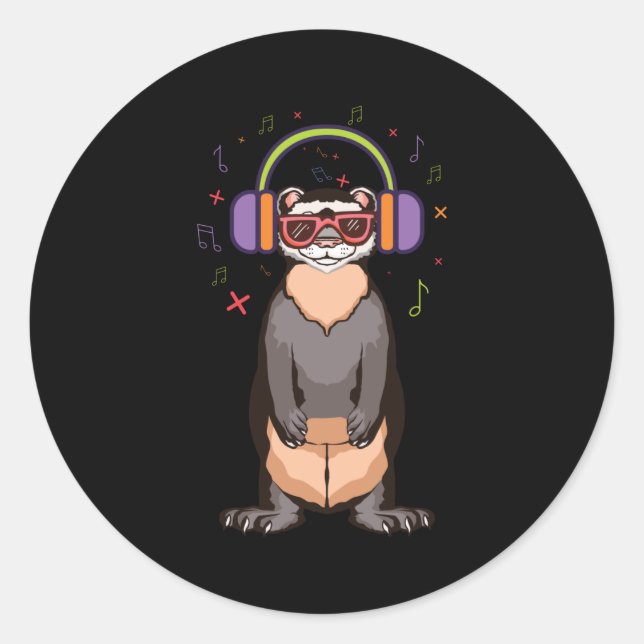 Sticker Rond Écouter de la musique par écouteurs (Devant)