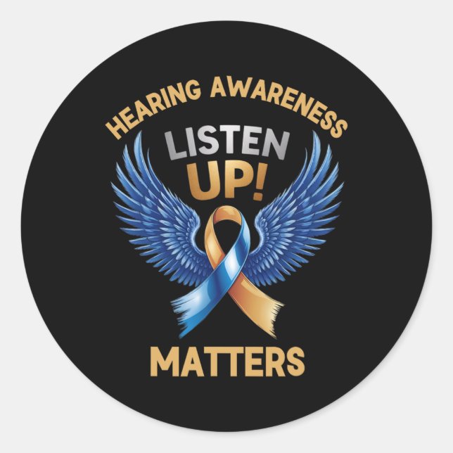 Sticker Rond Écoutez ! Point de sensibilisation à l'ouïe Ruban  (Devant)