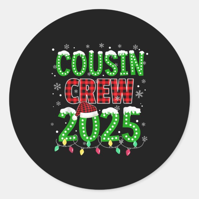 Sticker Rond Écran Cousin 2025 Noël Lumières Père Noël Pajam (Devant)