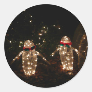 Sticker Rond Écran de lumière des fêtes de pingouins