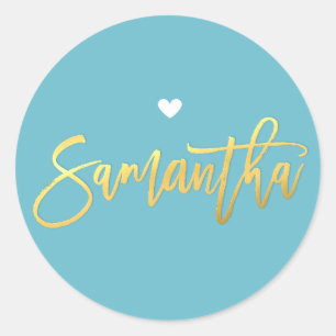 Sticker Rond Écriture bat mitzvah en or turquoise SAMANTHA