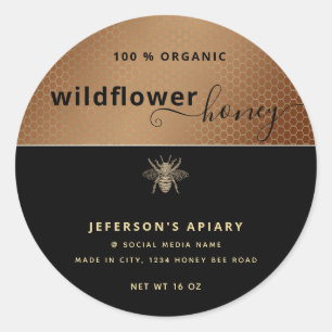 Sticker Rond Écriture d'abeille en or noir moderne Chocolat