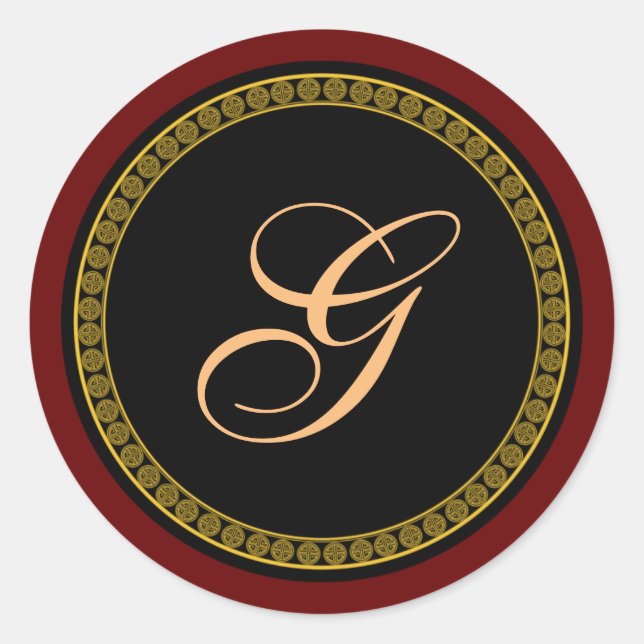 Sticker Rond Écriture de couleur or monogramme "G" (Devant)