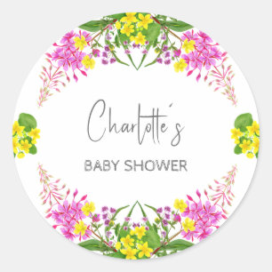 Sticker Rond Écriture de fleur sauvage rose jaune brillant