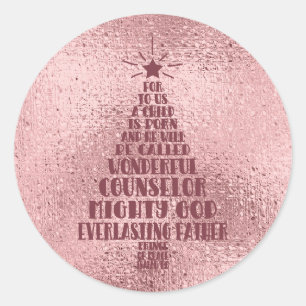 Sticker Rond Écriture de Noël chrétienne rose et noire Rose