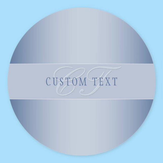 Sticker Rond Écriture élégante de monogramme modifiable | Bleu (Créateur téléchargé)