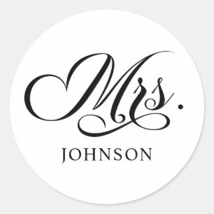 Sticker Rond Écriture élégante noire Mme NOM