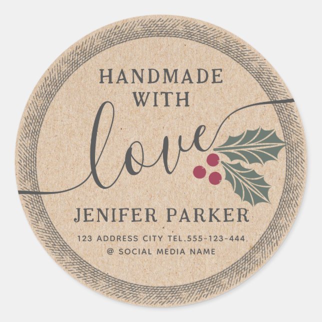 Sticker Rond Écriture en carton faite à la main avec baie sacré (Devant)