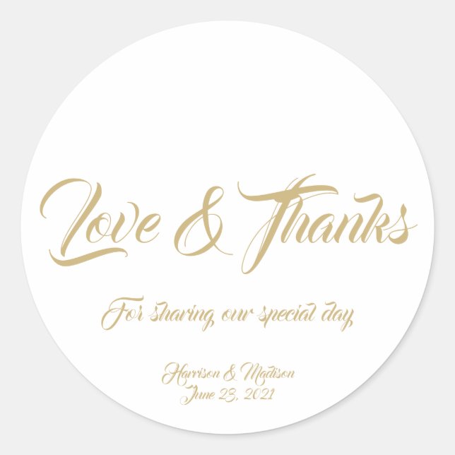 Sticker Rond Écriture en or personnalisé Mariage cadeau de fave (Devant)