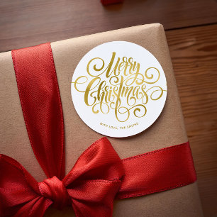 Sticker Rond Écriture fantaisie en or imprimé "Joyeux Noël"
