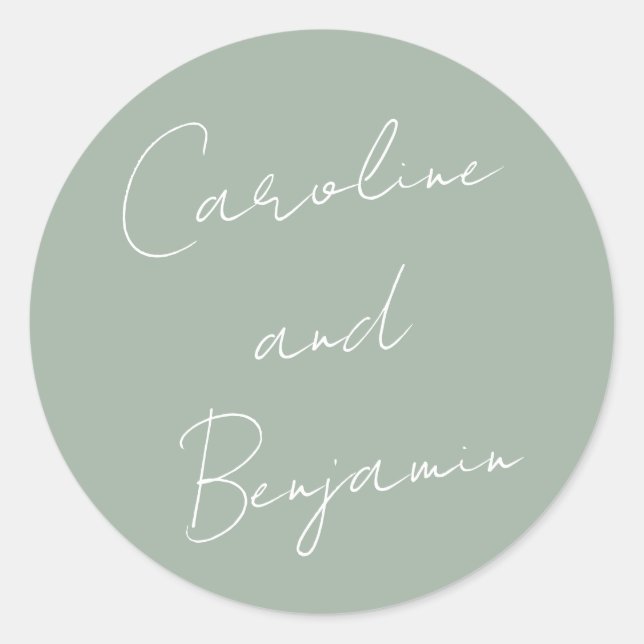 Sticker Rond Écriture manuscrite moderne Mariage Dusty Sage (Devant)