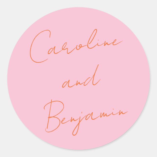 Sticker Rond Écriture manuscrite moderne Mariage rose et orange (Devant)