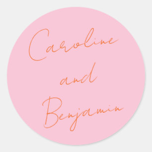 Sticker Rond Écriture manuscrite moderne Mariage rose et orange